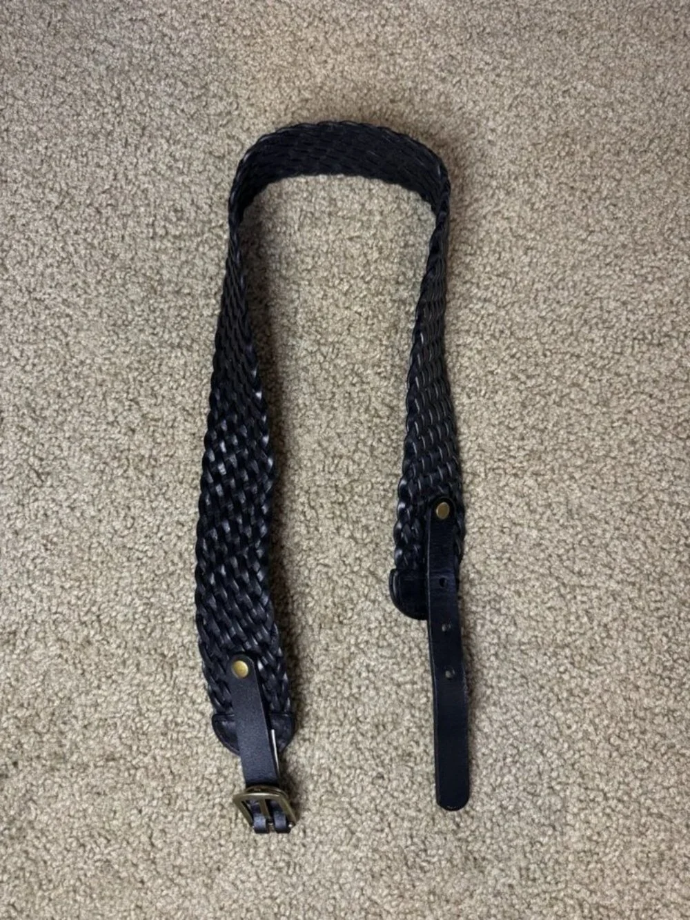 LOFT Leather Belt Black Braided Wide Studded SMALL 32” Bohemian Bohochic